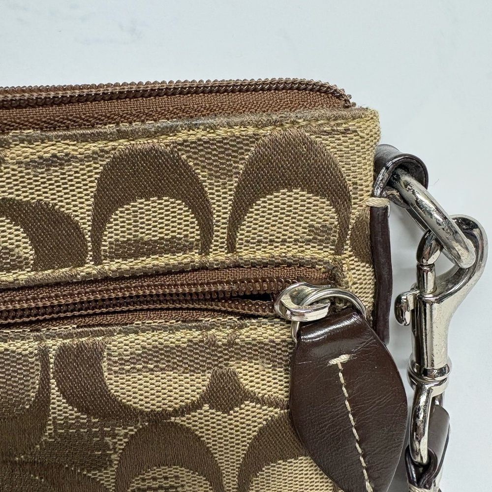 Coach Womens Signature Canvas Crossbody Bag in Khaki Brown Leather Trim - Picture 7 of 10